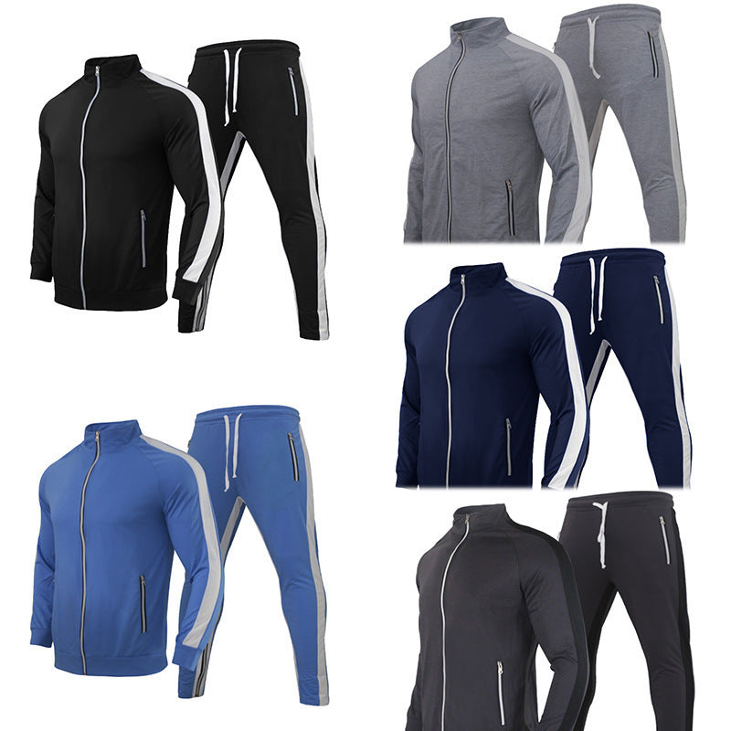 Men's Sportswear Men's Suits Football Training Appearance Clothes Color Matching Stand Collar Sweater Men's Suit Autumn