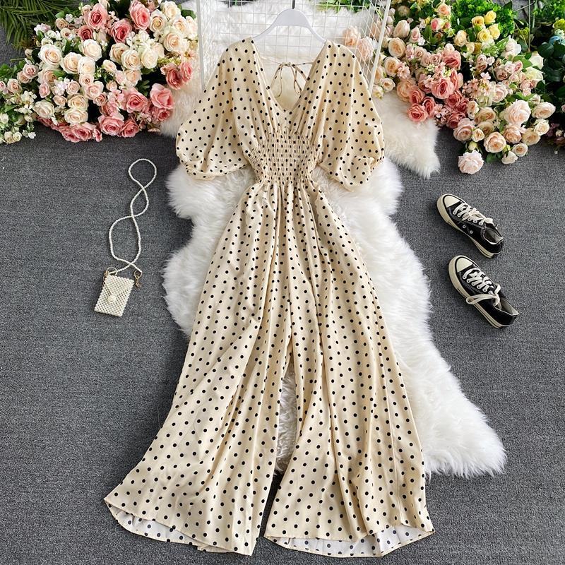 Slimming Polka Dot Printed Jumpsuit Fashionable Temperament Wide Leg Trousers