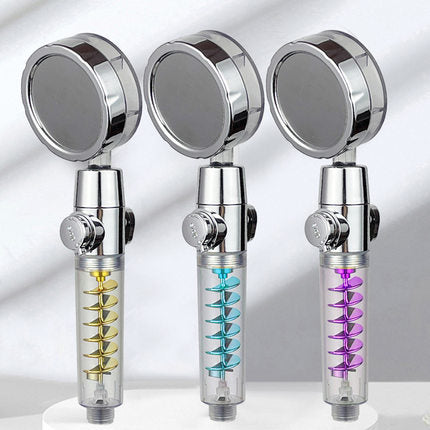 Cross-border Net Red Small Waist Supercharged Shower Nozzle Twin-turbo Pressurized Propeller Multi-function Fan Shower Head