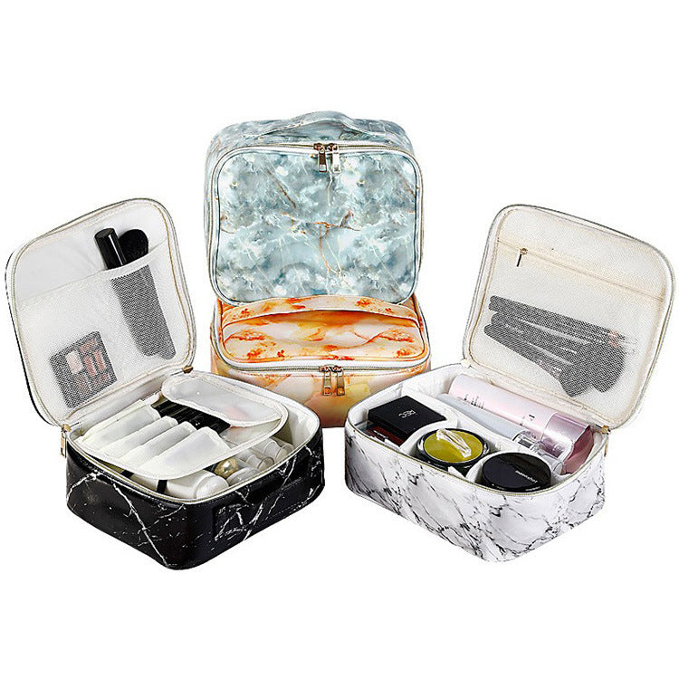 PU Waterproof Marble Cosmetic Bag Travel Portable AB Wash Bag Large-capacity Portable Layered Storage Bag