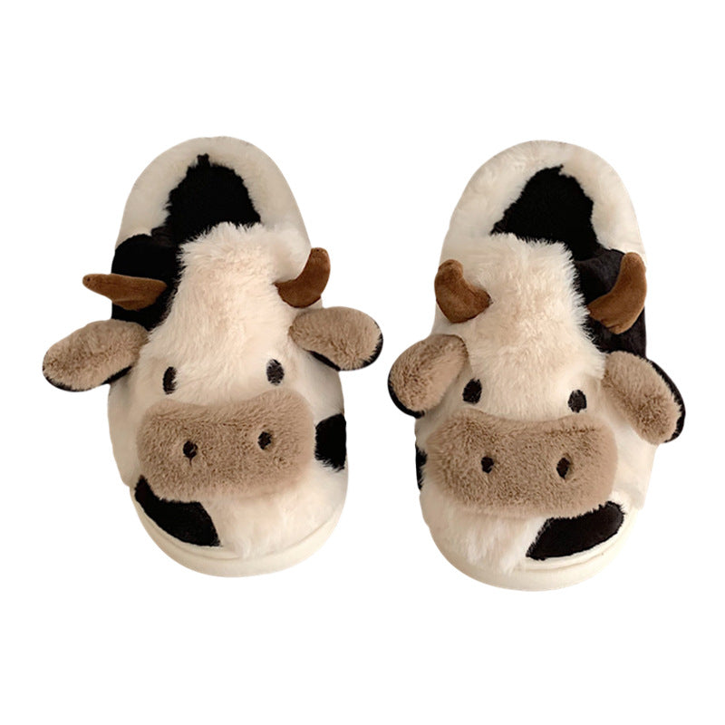 Soft And Cute Girly Heart Cow Baotou Cotton Slippers Winter Fashion Girls Home Warm Plush Confinement Shoes