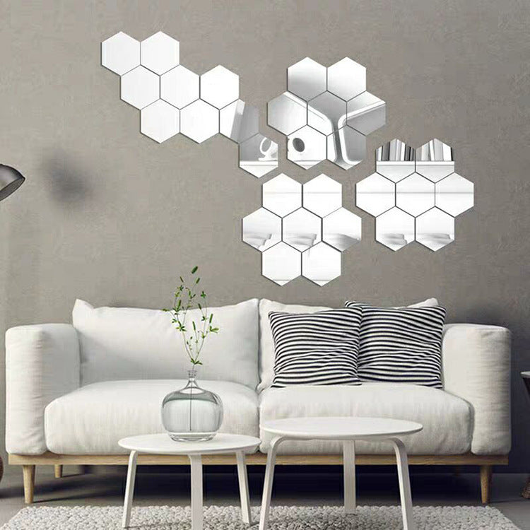 Mirror Wall Stickers Self-adhesive Hexagonal Acrylic Living Room Porch Aisle Staircase Decoration 3D Three-dimensional Wallpaper Mirror Stickers