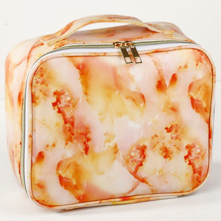 PU Waterproof Marble Cosmetic Bag Travel Portable AB Wash Bag Large-capacity Portable Layered Storage Bag