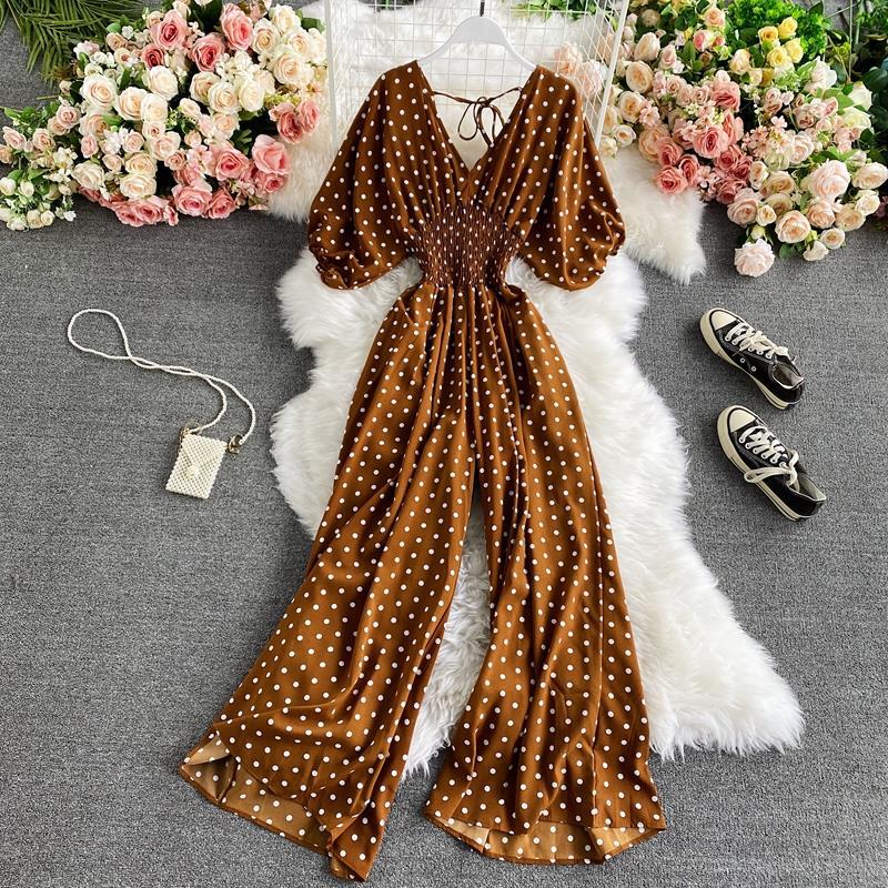 Slimming Polka Dot Printed Jumpsuit Fashionable Temperament Wide Leg Trousers