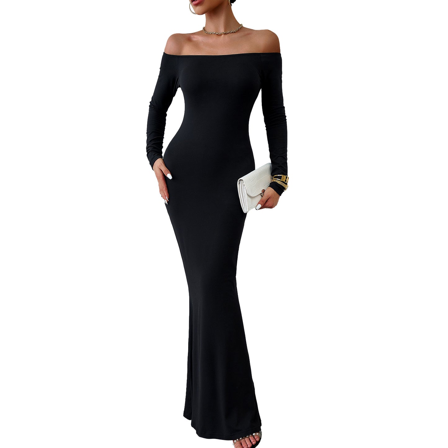 Diyunou Beauty Clothing 2023 Autumn And Winter Foreign Trade Amazon Independent Station Sexy Elegant Slim One-shoulder Dress - globaltradeleader