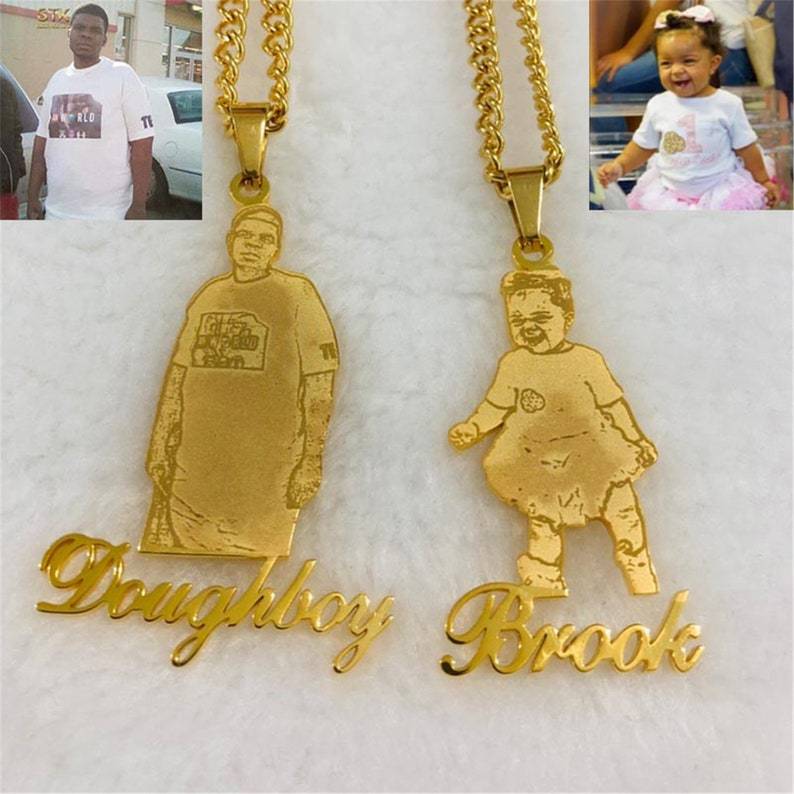 Cross-border Hot Selling Private DIY Character Image Engraving Stainless Steel 18K Real Gold Necklace Pendant Factory Direct Selling