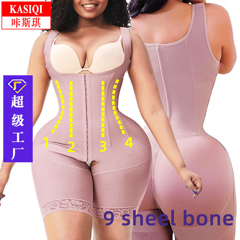 9 Steel Bone 3 Rows European And American Large Size Body Shaping Siamese One-Piece Abdomen Lifting Buttocks Body Shaping Clothes Waist Tight Corset
