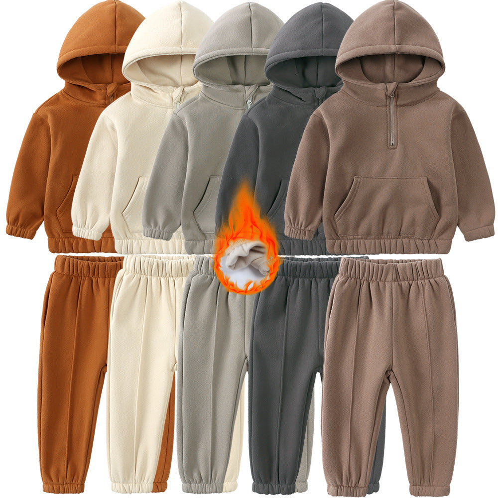 Children&#039;s Suit Autumn And Winter New Style Solid Color Hooded Sweatshirt And Casual Pants For Small And Medium-sized Children Two-piece Set