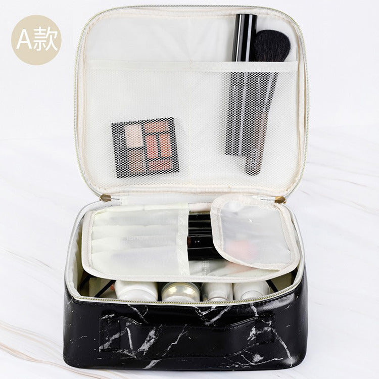 PU Waterproof Marble Cosmetic Bag Travel Portable AB Wash Bag Large-capacity Portable Layered Storage Bag