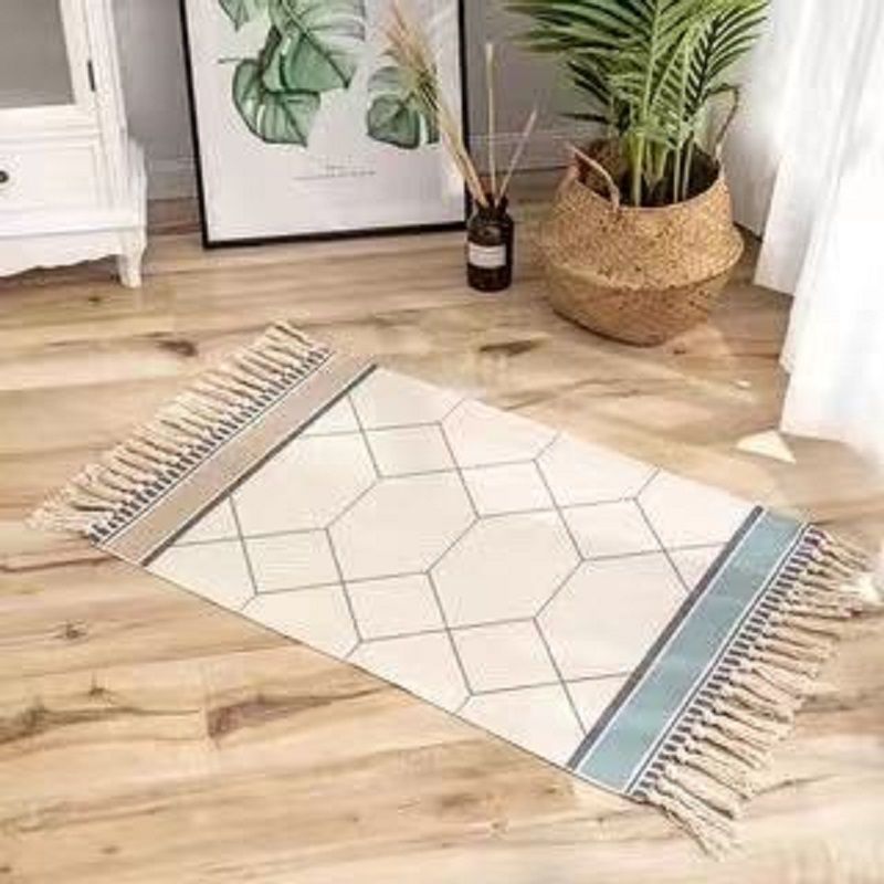 Bohemian Tassel Simple Cotton And Linen Retro Ethnic Style Carpet Floor Mat Living Room Bedroom Bedside Foot Pad Machine Wash