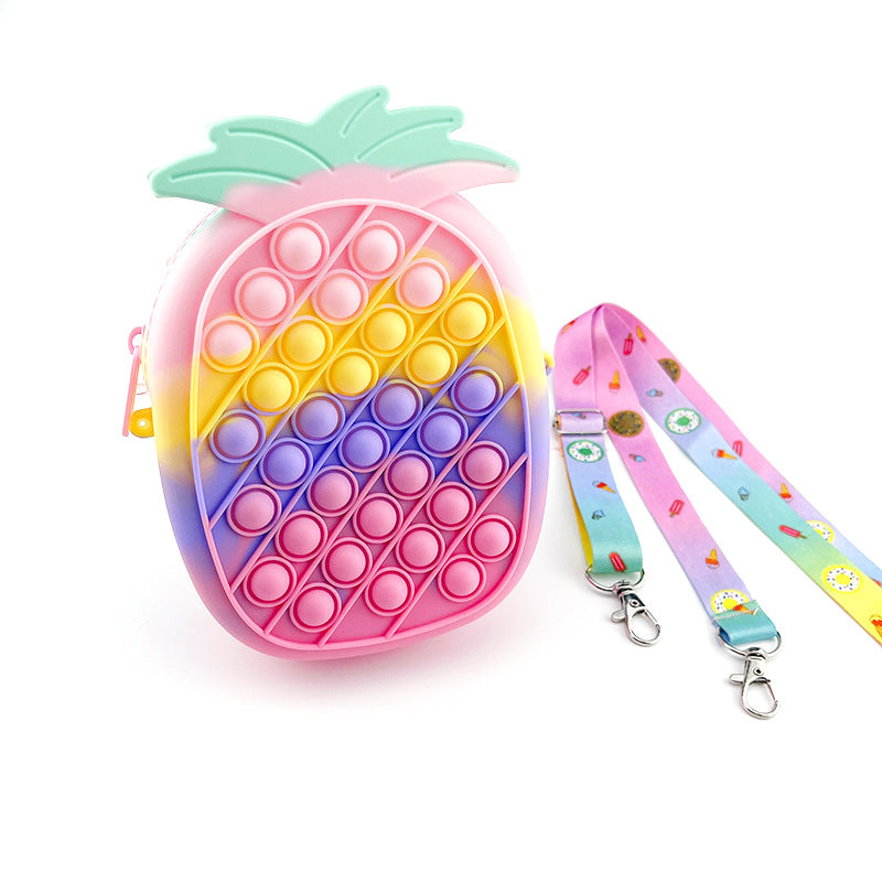 Pop Shoulder Bag Purse Fidget Sensory Toys, Colorful Pineapple Crossbody Bag Push for Girls Women Kids Gifts