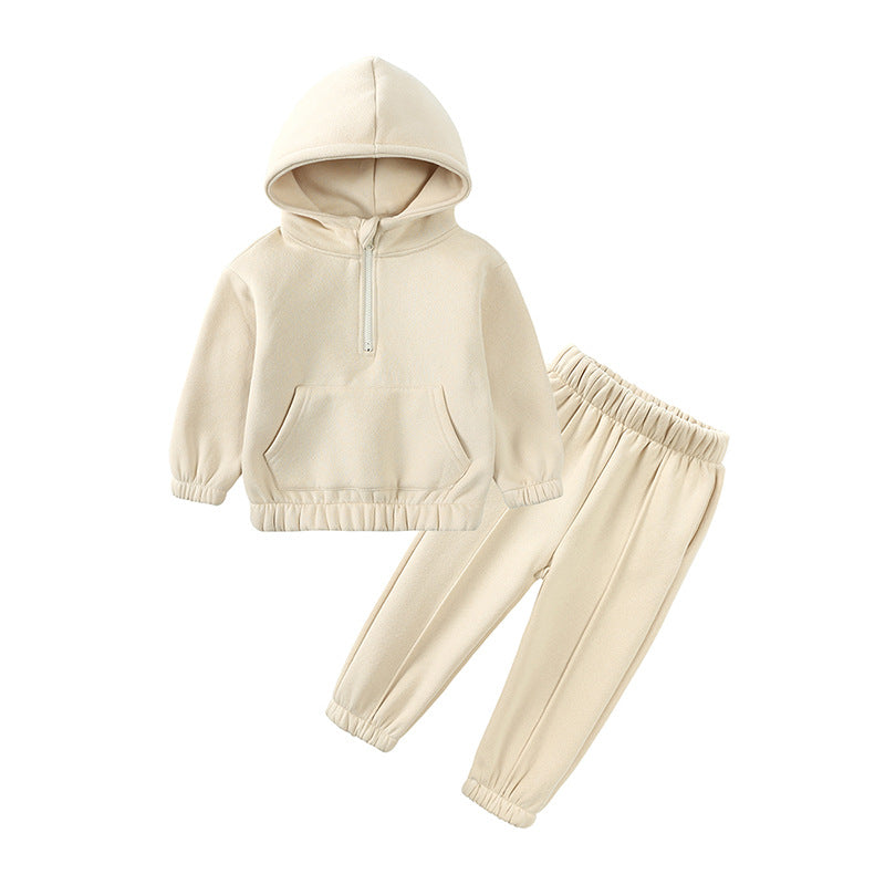 Children&#039;s Suit Autumn And Winter New Style Solid Color Hooded Sweatshirt And Casual Pants For Small And Medium-sized Children Two-piece Set