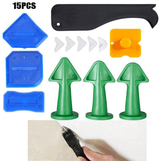 15 Piece Set 3 In 1 Metal Scraper Yin And Yang Angle Scraper Glue Nozzle Silicone Sealing Caulking Nozzle Kitchen Bathroom Window