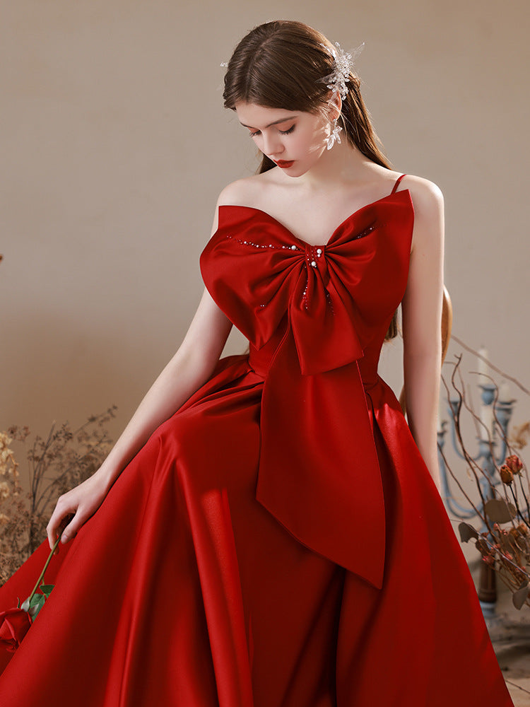 Tube Top Toast Dress Bride 2022 New Temperament Engagement Wedding Wine Red French One-shoulder Dress Skirt Spring And Summer