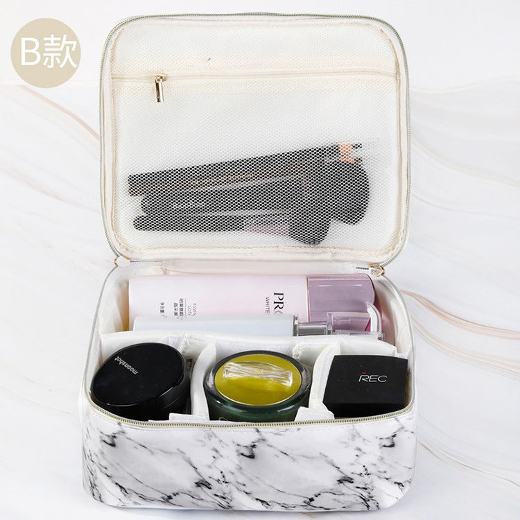 PU Waterproof Marble Cosmetic Bag Travel Portable AB Wash Bag Large-capacity Portable Layered Storage Bag