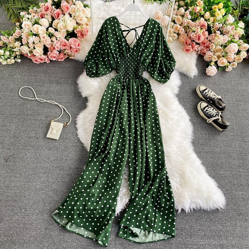 Slimming Polka Dot Printed Jumpsuit Fashionable Temperament Wide Leg Trousers