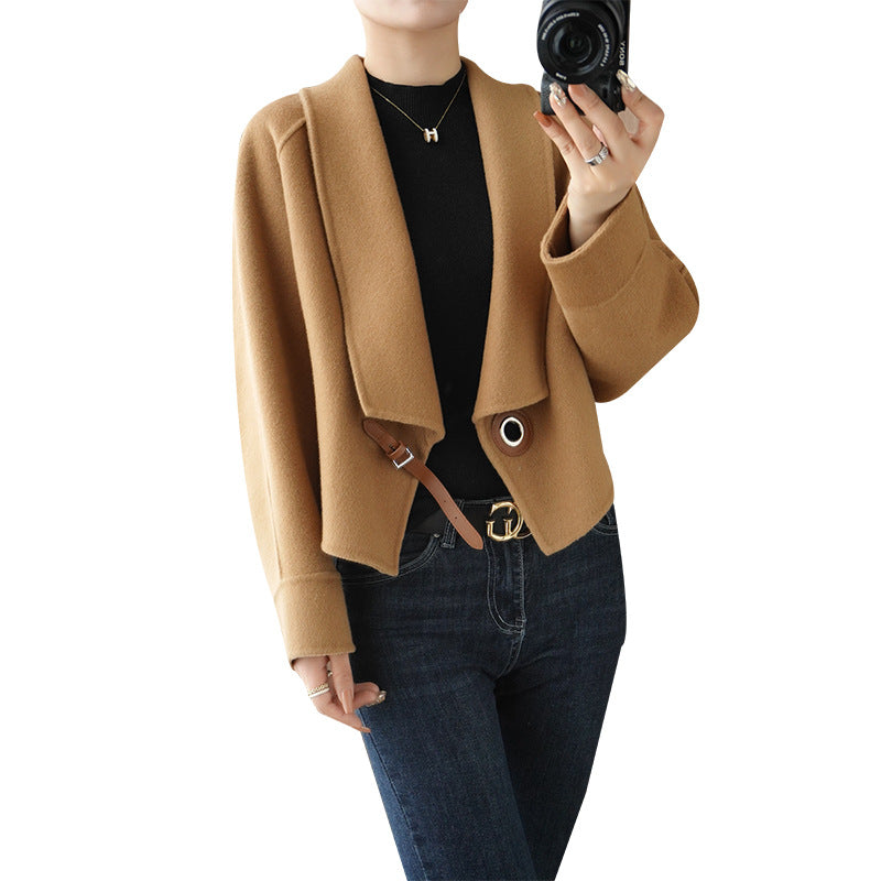 Hepburn Style Double-sided Cashmere Coat For Women 2023 Foreign Style Small Short Style Loose Autumn And Winter High-end Woolen Coat