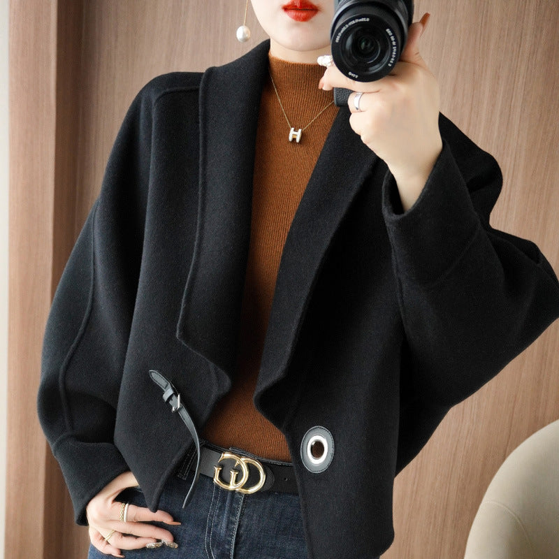 Hepburn Style Double-sided Cashmere Coat For Women 2023 Foreign Style Small Short Style Loose Autumn And Winter High-end Woolen Coat