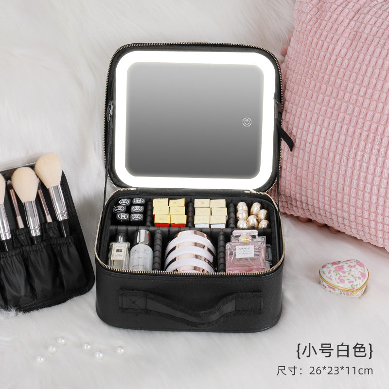 Large-capacity With Light Cosmetic Bag Cosmetic Case Full-screen Mirror Portable Travel Cosmetic Storage Bag Storage Box