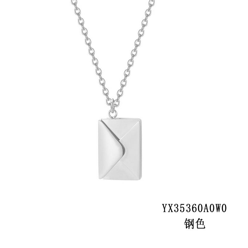 Core Blue Europe And America Cross-border Envelope Necklace Stainless Steel Lettering Love Letter Envelope Pendant Creative Couple Necklace