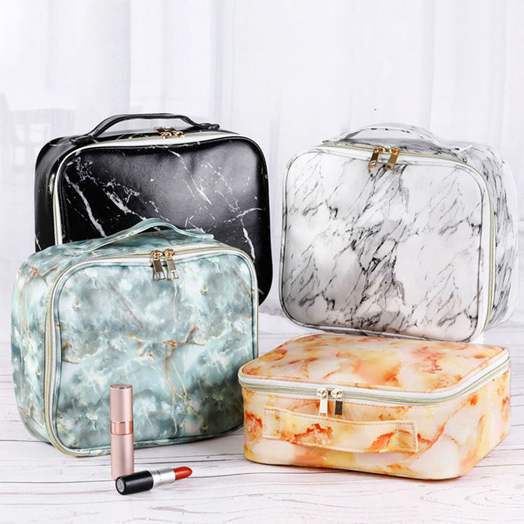 PU Waterproof Marble Cosmetic Bag Travel Portable AB Wash Bag Large-capacity Portable Layered Storage Bag