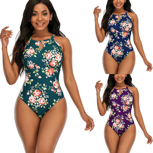 One-Piece Conservative Cut Flower Swimsuit