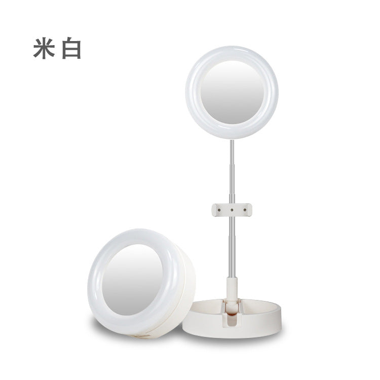 Mobile Phone Live Broadcast Adjustable Desktop LED Fill Light Beauty Whitening Makeup Mirror Convenient Storage Lazy Bracket