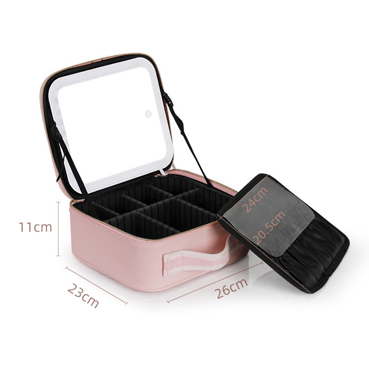 Large-capacity With Light Cosmetic Bag Cosmetic Case Full-screen Mirror Portable Travel Cosmetic Storage Bag Storage Box