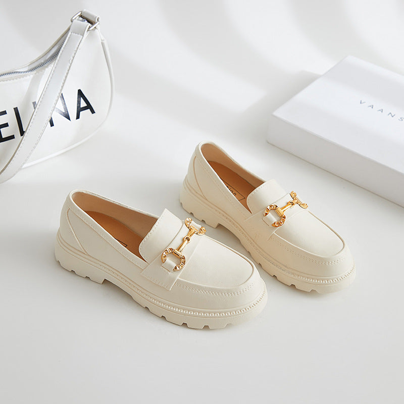 New Loafers Spring And Autumn British Style Retro Small Gold Buckle Round Toe PVC Slip-on Thick-soled Loafers