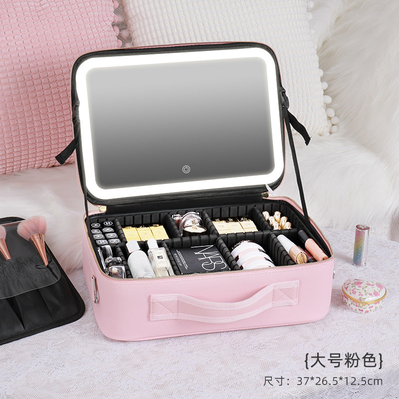 Large-capacity With Light Cosmetic Bag Cosmetic Case Full-screen Mirror Portable Travel Cosmetic Storage Bag Storage Box