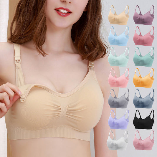 Pregnant Women's Front Buckle Seamless Large Size Breastfeeding Bra Breastfeeding Adjustment Type Gathered Postpartum Thin Breastfeeding Bra Underwear