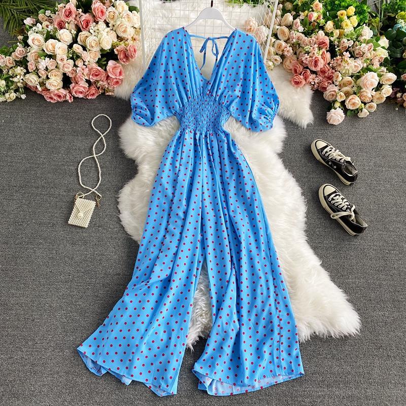 Slimming Polka Dot Printed Jumpsuit Fashionable Temperament Wide Leg Trousers