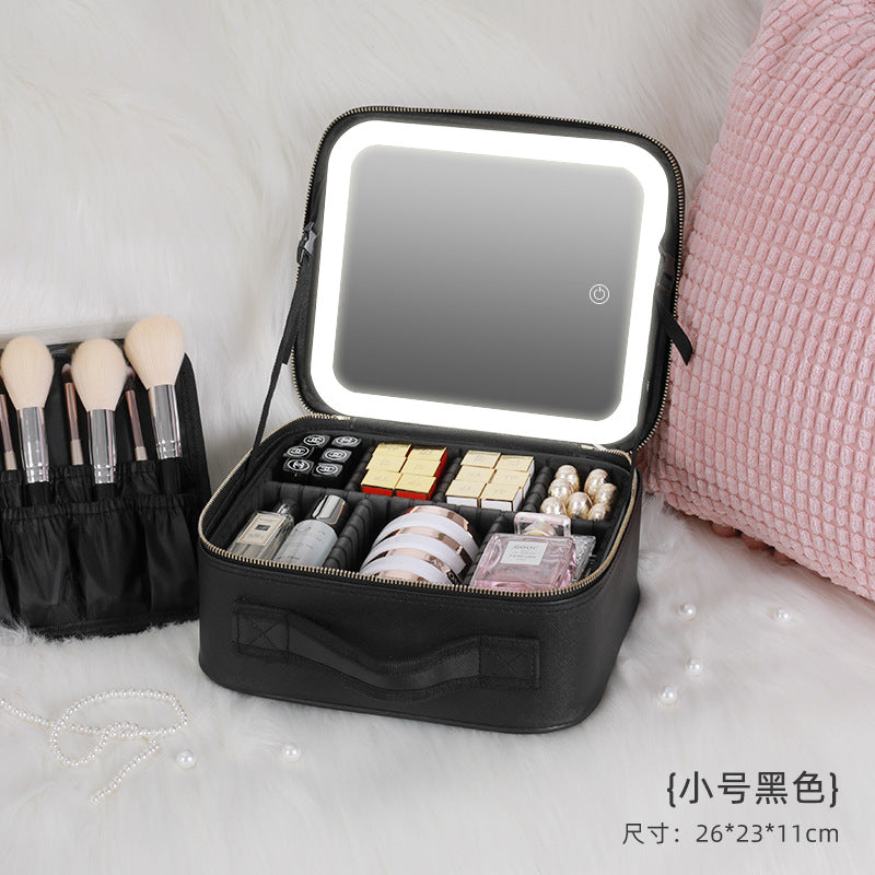 Large-capacity With Light Cosmetic Bag Cosmetic Case Full-screen Mirror Portable Travel Cosmetic Storage Bag Storage Box