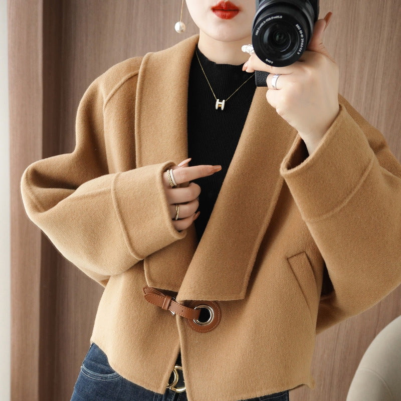 Hepburn Style Double-sided Cashmere Coat For Women 2023 Foreign Style Small Short Style Loose Autumn And Winter High-end Woolen Coat