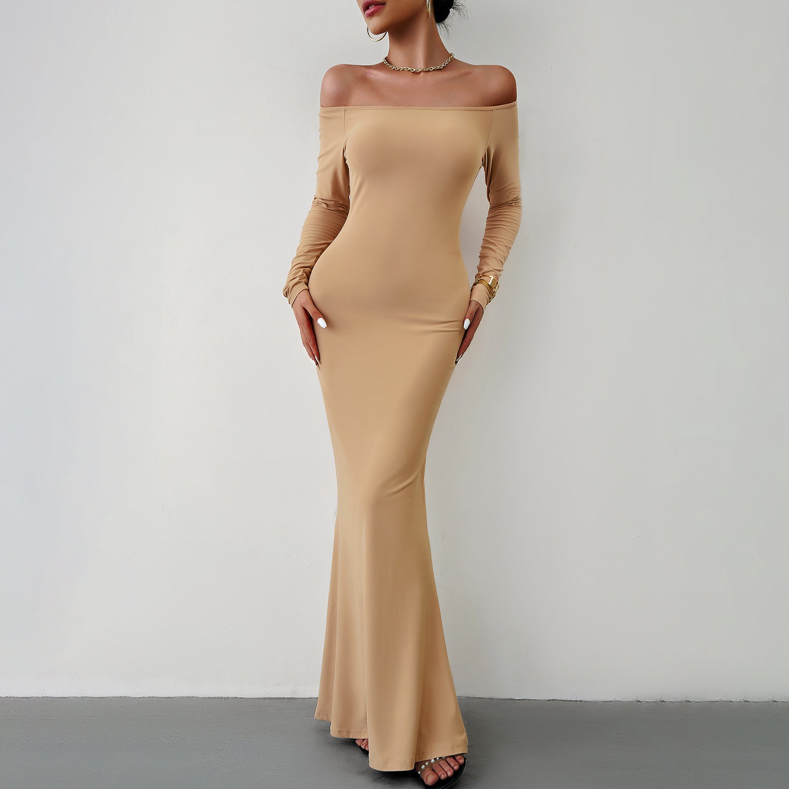 Diyunou Beauty Clothing 2023 Autumn And Winter Foreign Trade Amazon Independent Station Sexy Elegant Slim One-shoulder Dress - globaltradeleader