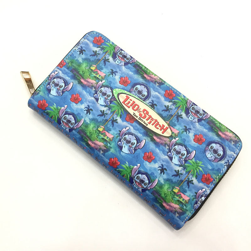 Cute Cartoon Blue Long-eared Stitch Long Zipper Wallet Green Valley Dejiubaohao PU Leather Clutch