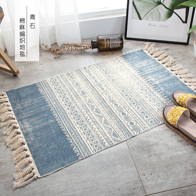 Bohemian Tassel Simple Cotton And Linen Retro Ethnic Style Carpet Floor Mat Living Room Bedroom Bedside Foot Pad Machine Wash