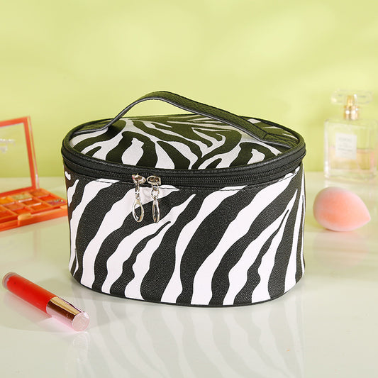 European And American Leopard Print Cosmetic Bag Large Capacity Pu Stripe Travel Toilet Bag Lazy Portable Storage Handbag Customization