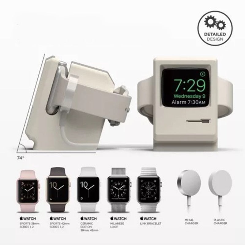 Silicone Charger Stand For Apple Watch 7 6 5 4 iWatch 3 2 1 Charging Dock Holder Retro Computer Pattern Keeper Bracket Base