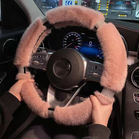 Diamond Studded Plush Car Steering Wheel Cover