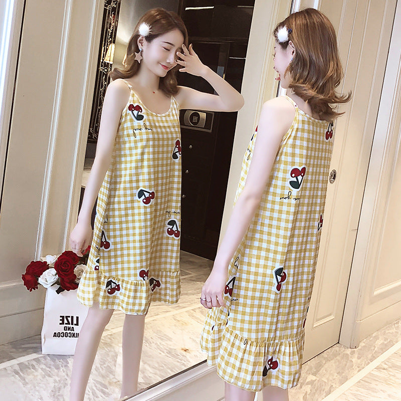 Women's Loose Fashion Print Suspenders Nightgown