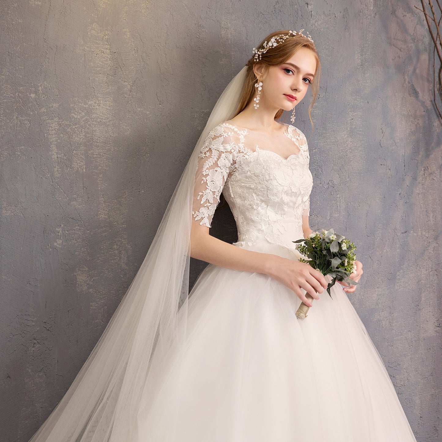 Slim Mid-sleeve Plus Size Photo Studio Wedding Dress