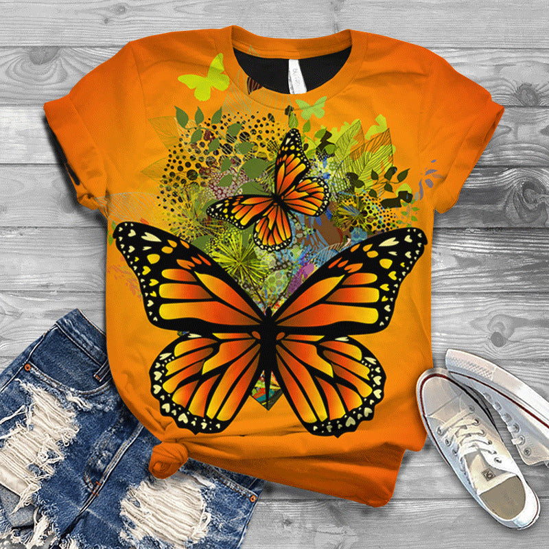 Butterfly Series 3D Digital Printing Loose Sports And Leisure Short Sleeve T-shirt