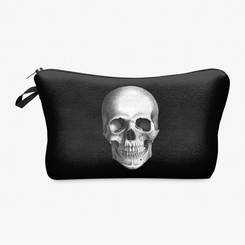 Polyester Cosmetic Bag Ins Europe And The United States 3D Digital Printing Skull Hand Wash Bag Female