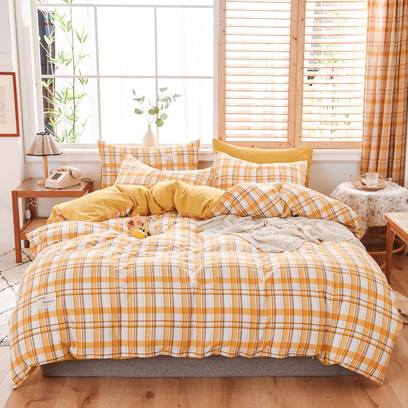 Skin-friendly Washable Cotton Four-piece Plaid Bedding