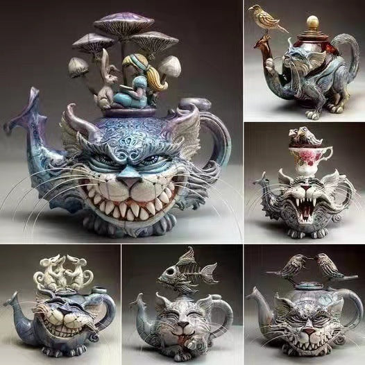 Handmade Art Cat Teapot Devil Cat Resin Craft Ornament