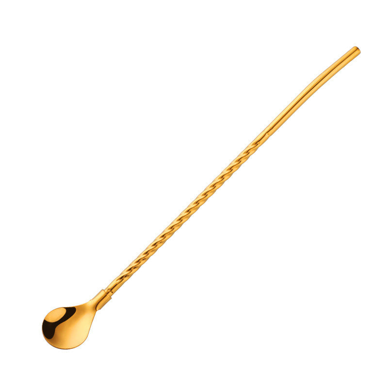 Stainless Steel Threaded Long Handle Straw Spoon Integrated