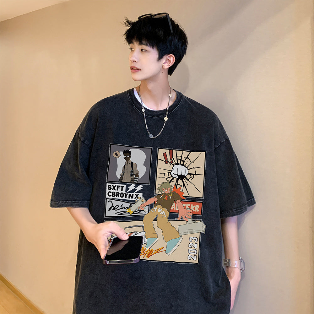 Washed And Worn Short-sleeved T-shirt Men