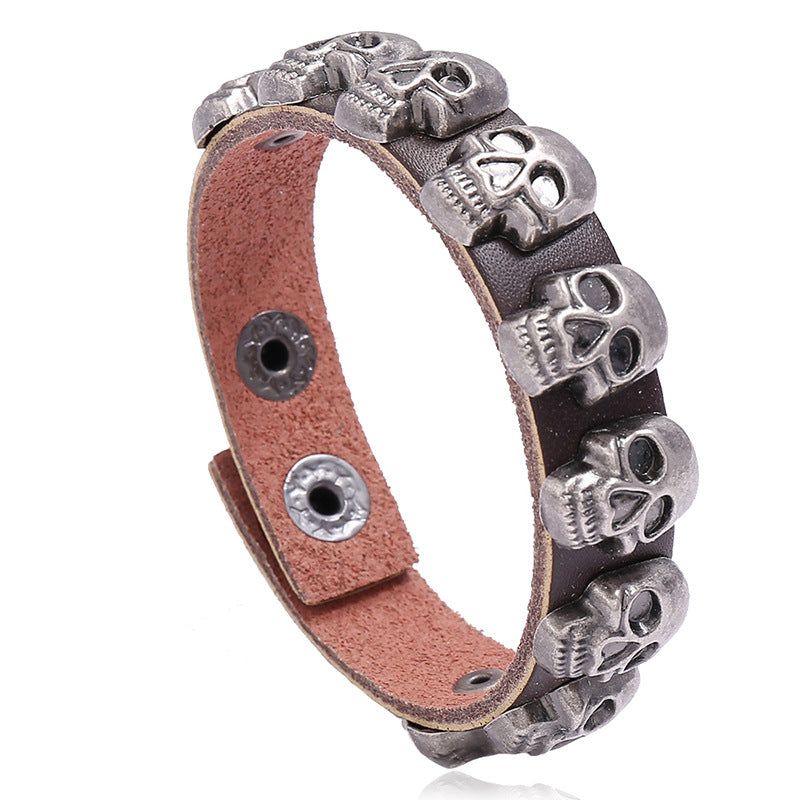 Men's Personality Skull Leather Halloween Bracelet