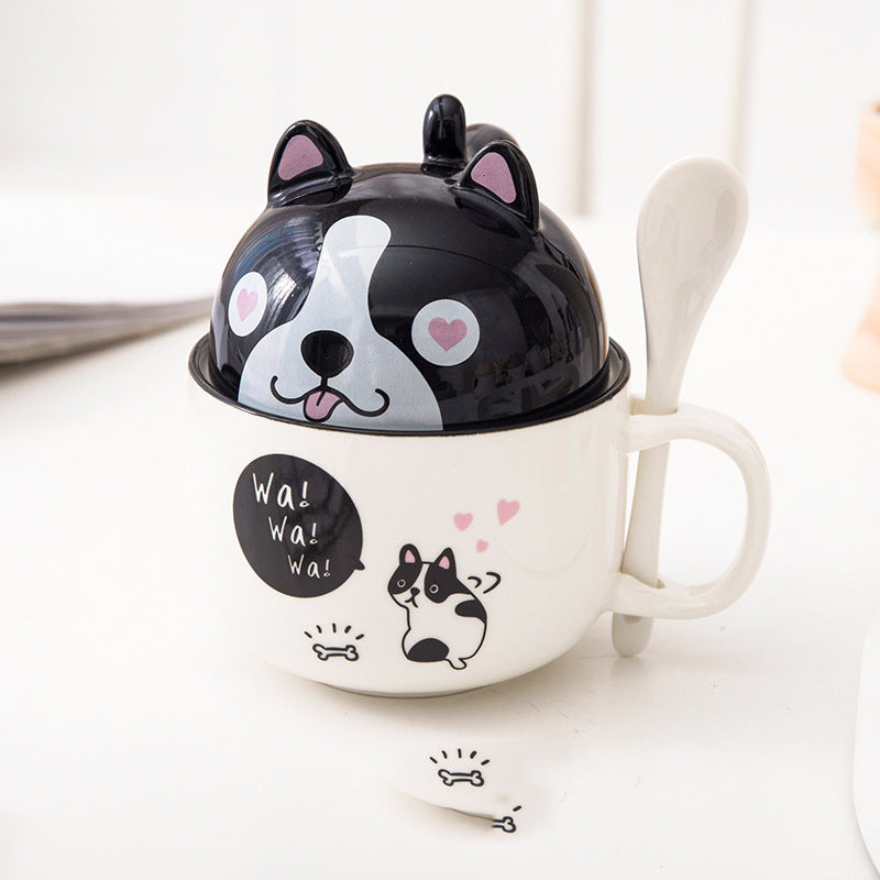 Cartoon Office Ceramic Mug With Lid Spoon